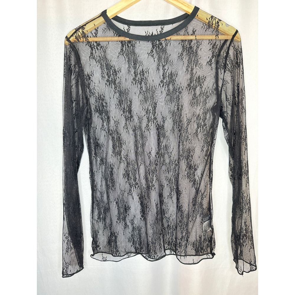 AKEWEI Sheer Floral Lace Black Top XLARGE Whimsigoth Dark Fairy Coquette Grunge